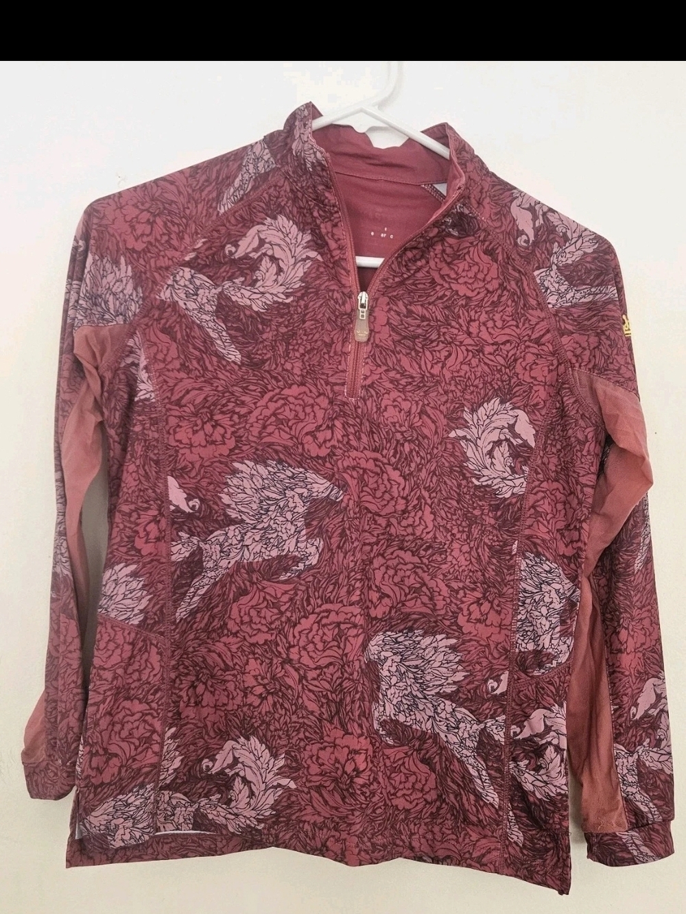 Kastel Denmark Sun Shirt Quarter Zip Horse Print Mesh Underarm UPF 30+ Kids L